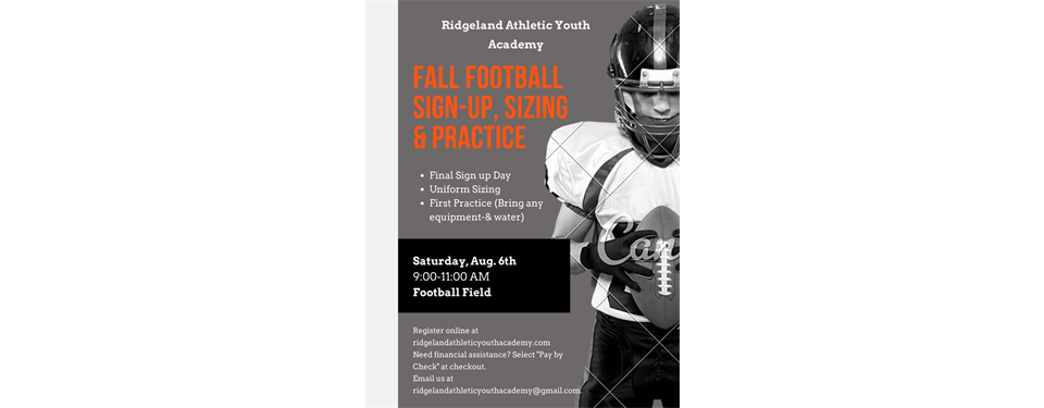 Fall Football Practice, Sign ups and uniform sizing